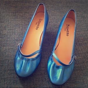 Repetto Paris Kitten Heel Metallic Blue Sz 8 US